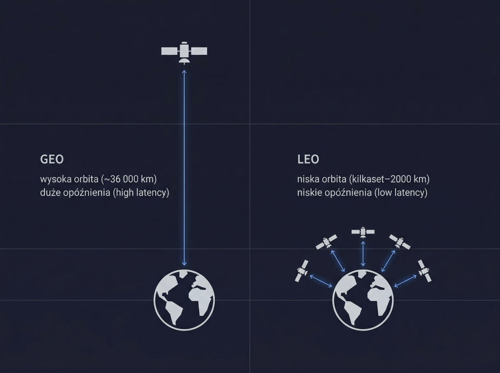 Internet satelitarny GEO vs LEO – wysokość orbity i opóźnienia Porównanie satelitów GEO i LEO w internecie satelitarnym – wysokość orbity oraz różnice w opóźnieniach