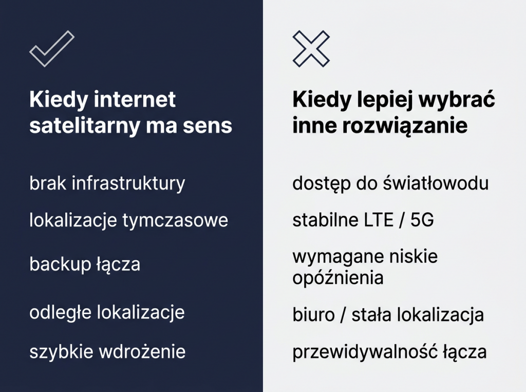 Internet satelitarny – kiedy ma sens, a kiedy lepiej wybrać inne łącze Kiedy wybrać internet satelitarny, a kiedy światłowód lub LTE – porównanie zastosowań