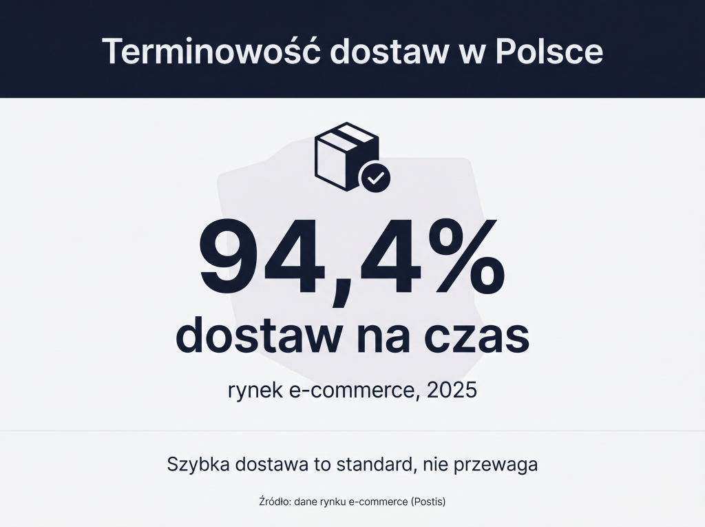Terminowość dostaw w Polsce – 94,4% dostaw na czas (2025) Terminowość dostaw w Polsce – 94,4% dostaw na czas, dane rynku e-commerce 2025