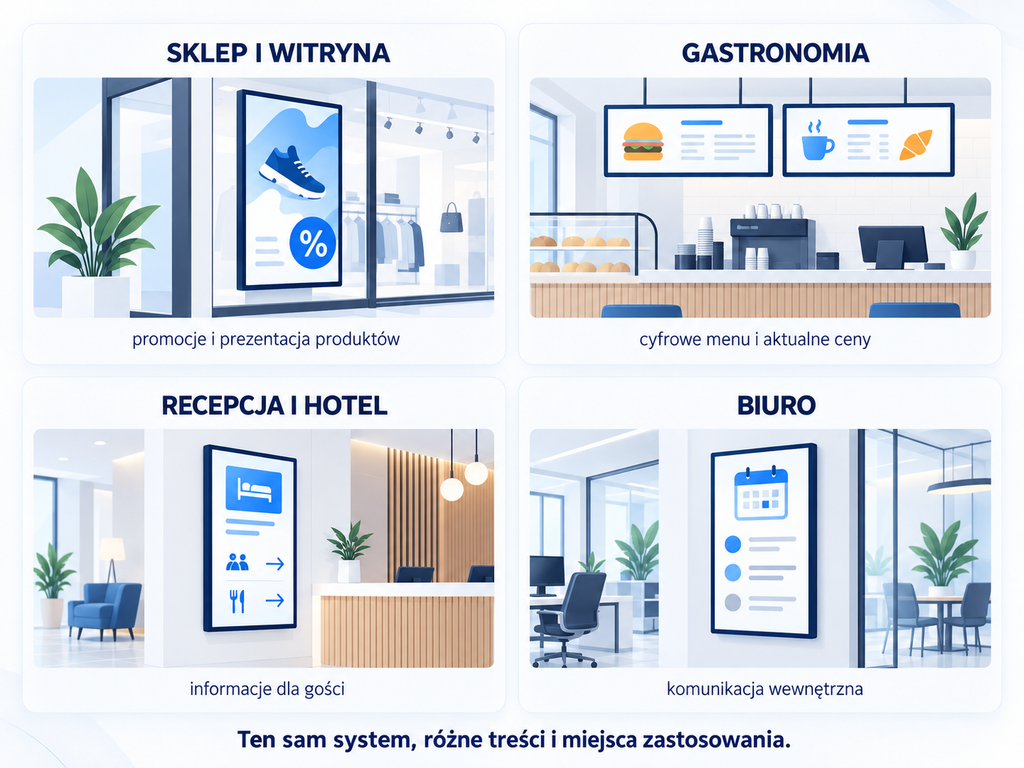Gdzie sprawdzi się Digital Signage? Zastosowania Digital Signage w sklepie, gastronomii, recepcji, hotelu i biurze